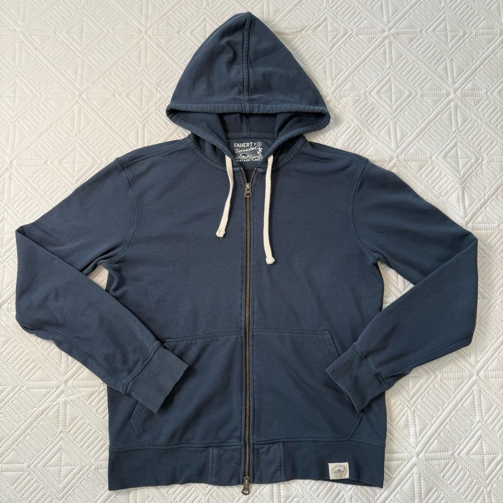 Faherty Sunwashed Vintage Fleece Sweatshirt Hoodie Full Zip Size S